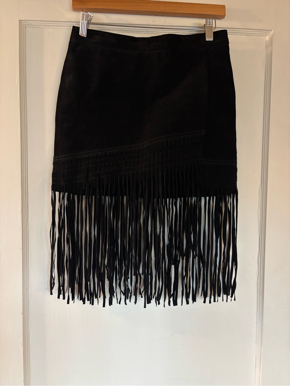 Blank NYC Black Suede Fringe Mini Skirt